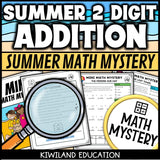 Summer 2-digit addition math mystery worksheet sample page