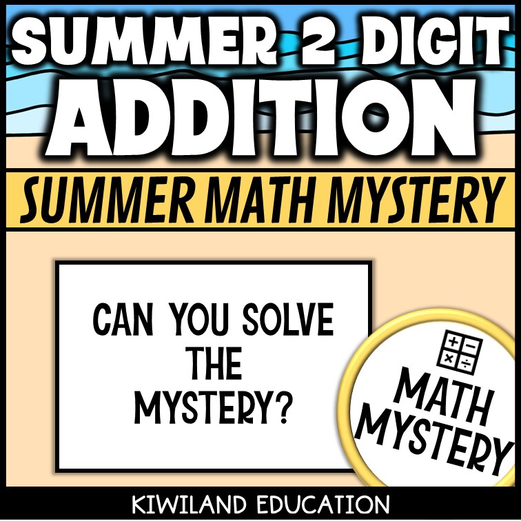 Summer 2-digit addition math mystery activity preview