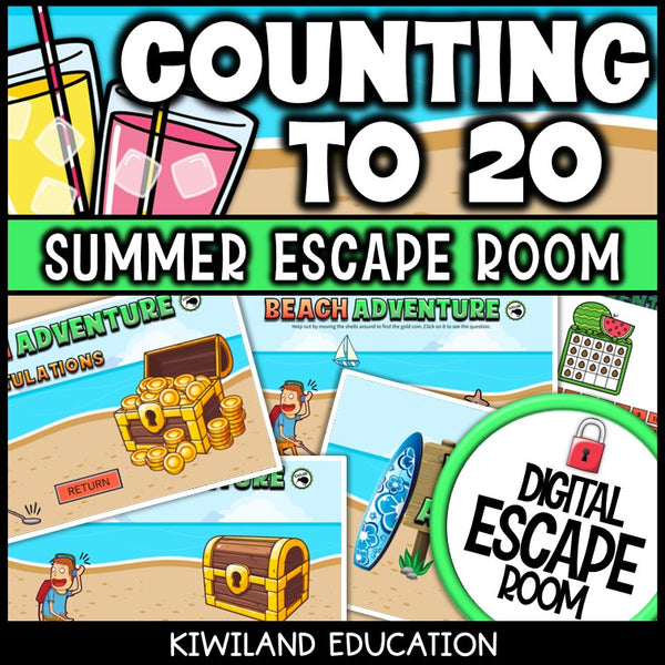 Counting to 20 Summer Digital Escape Room | Math Activity | Grades K–1