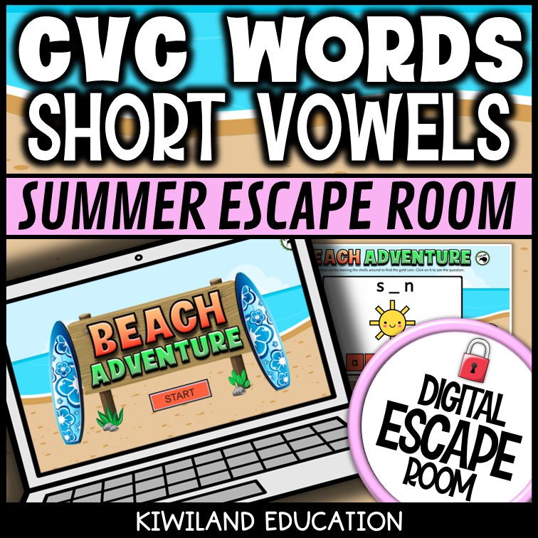 CVC Words Summer Digital Escape Room | ELA Activity | Grades K–1