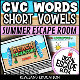 CVC Words Summer Digital Escape Room | ELA Activity | Grades K–1