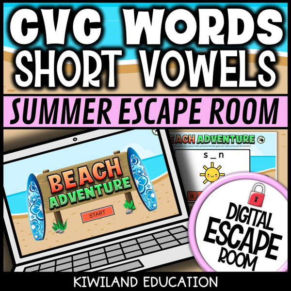 CVC Words Summer Digital Escape Room | ELA Activity | Grades K–1