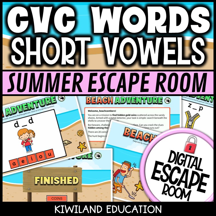 CVC Words Summer Digital Escape Room | ELA Activity | Grades K–1