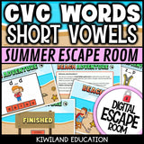 CVC Words Summer Digital Escape Room | ELA Activity | Grades K–1