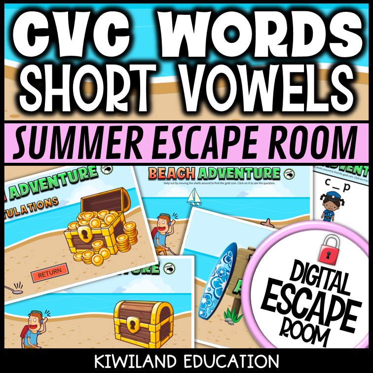 CVC Words Summer Digital Escape Room | ELA Activity | Grades K–1