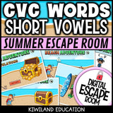 CVC Words Summer Digital Escape Room | ELA Activity | Grades K–1