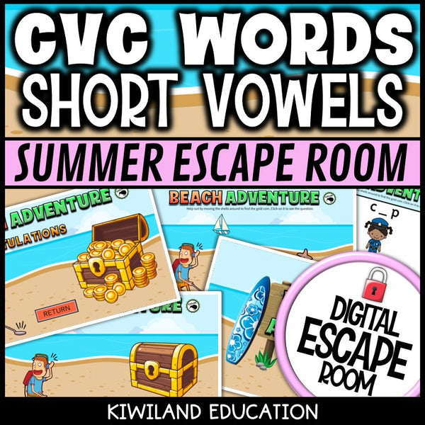 CVC Words Summer Digital Escape Room | ELA Activity | Grades K–1