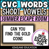 CVC Words Summer Digital Escape Room | ELA Activity | Grades K–1