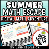 Summer math digital escape room cover for grades 3-5 end of year review game