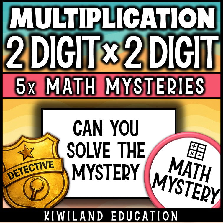 Summer no-prep printable multiplication mystery activity, can you solve the mystery detective badge