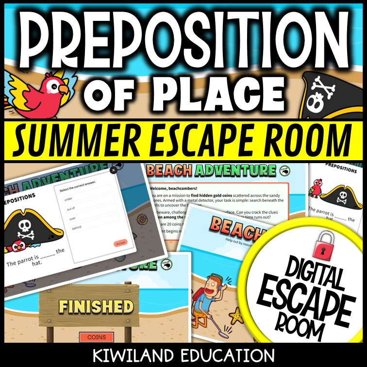 Prepositions of Place Summer Digital Escape Room | ELA Activity | Grades 1–3