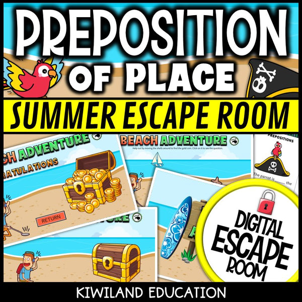 Prepositions of Place Summer Digital Escape Room | ELA Activity | Grades 1–3