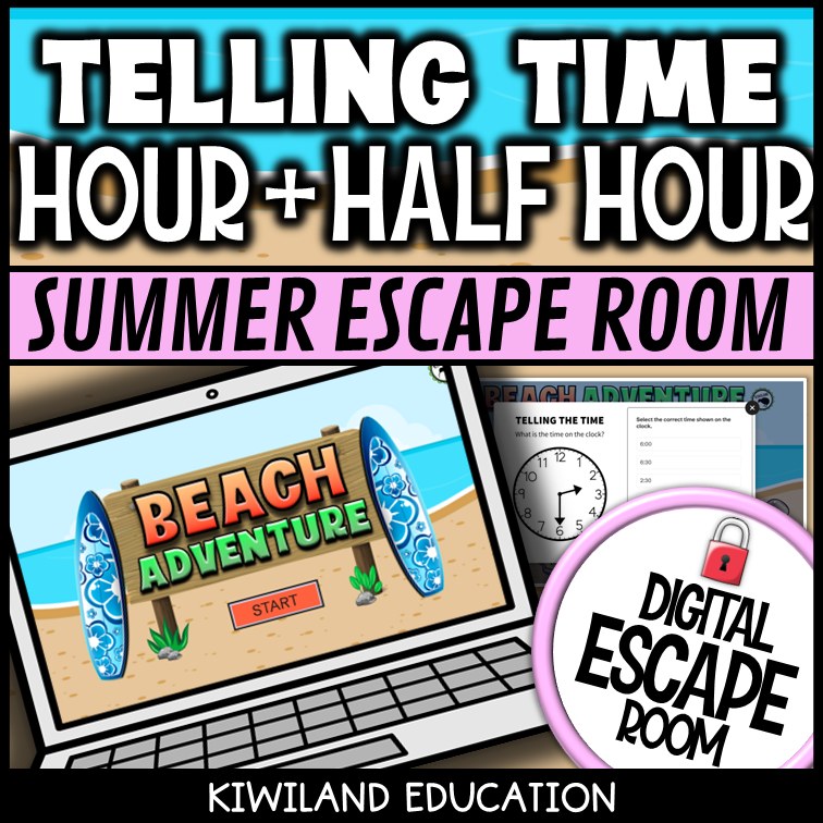 Telling Time Summer Digital Escape Room | Math Activity | Grades 1–3
