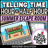 Telling Time Summer Digital Escape Room | Math Activity | Grades 1–3