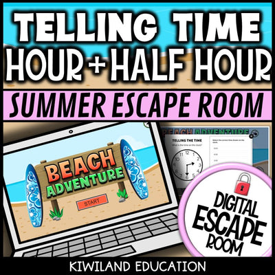 Telling Time Summer Digital Escape Room | Math Activity | Grades 1–3