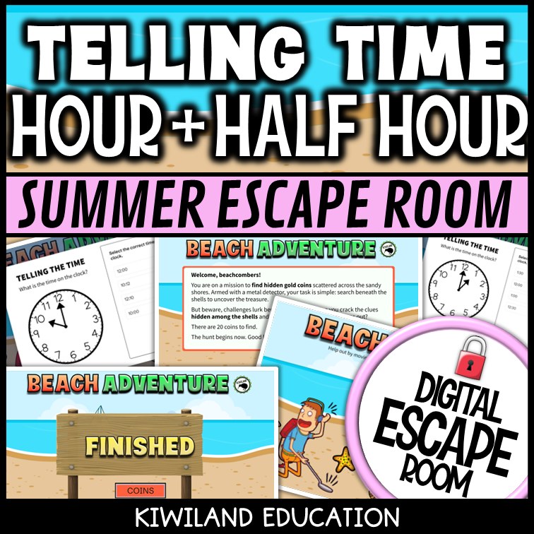 Telling Time Summer Digital Escape Room | Math Activity | Grades 1–3