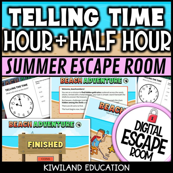 Telling Time Summer Digital Escape Room | Math Activity | Grades 1–3