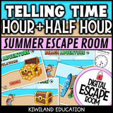 Telling Time Summer Digital Escape Room | Math Activity | Grades 1–3
