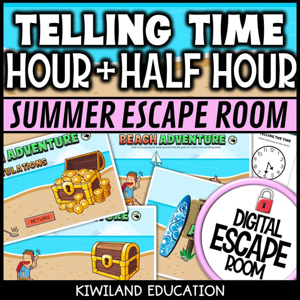 Telling Time Summer Digital Escape Room | Math Activity | Grades 1–3