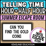 Telling Time Summer Digital Escape Room | Math Activity | Grades 1–3