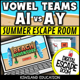 Vowel Teams AI & AY Summer Digital Escape Room | ELA Activity | Grades 1–2
