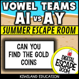 Vowel Teams AI & AY Summer Digital Escape Room | ELA Activity | Grades 1–2