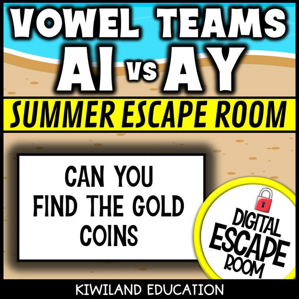 Vowel Teams AI & AY Summer Digital Escape Room | ELA Activity | Grades 1–2
