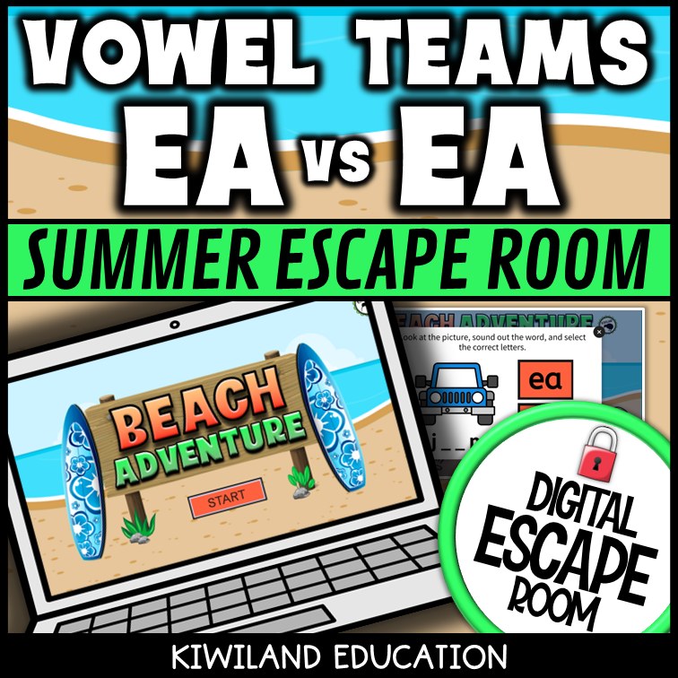 Vowel Teams EE & EA Summer Digital Escape Room | ELA Activity | Grades 1–2