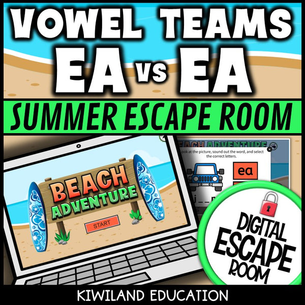 Vowel Teams EE & EA Summer Digital Escape Room | ELA Activity | Grades 1–2