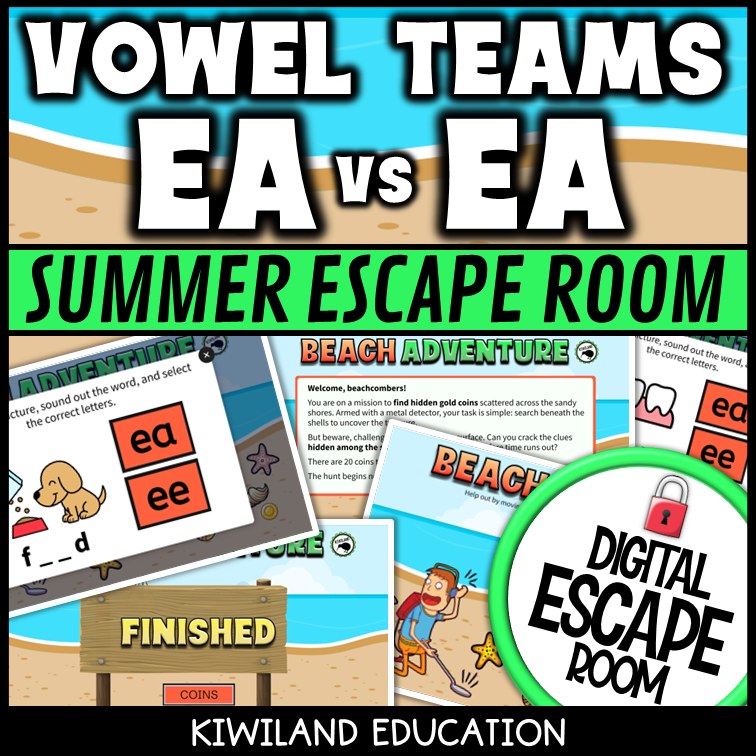 Vowel Teams EE & EA Summer Digital Escape Room | ELA Activity | Grades 1–2