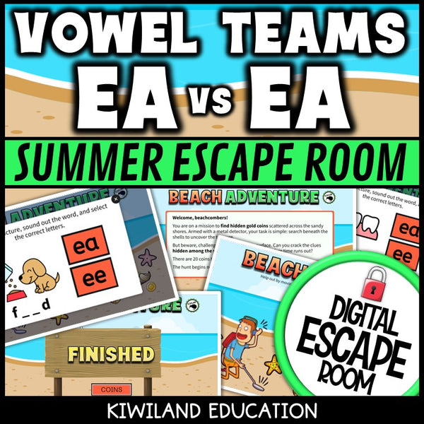 Vowel Teams EE & EA Summer Digital Escape Room | ELA Activity | Grades 1–2