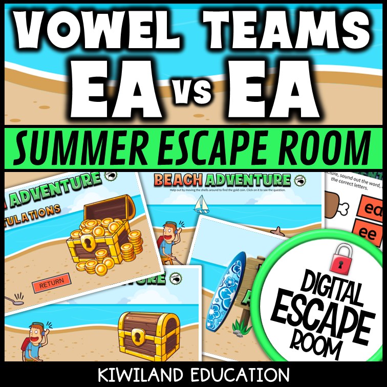 Vowel Teams EE & EA Summer Digital Escape Room | ELA Activity | Grades 1–2