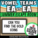 Vowel Teams EE & EA Summer Digital Escape Room | ELA Activity | Grades 1–2
