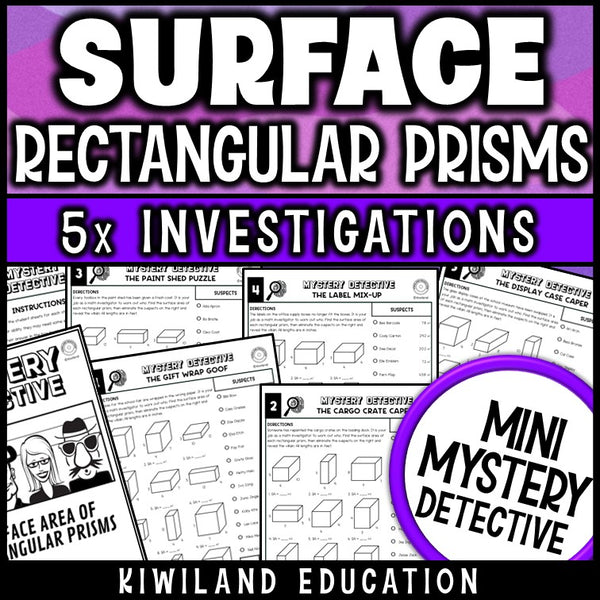 Surface area of rectangular prisms worksheets 6th 7th grade mystery detective