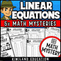 Systems of linear equations Math Mystery worksheets, detective cover for algebra grades 8-9