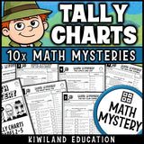 Tally chart math mystery worksheets for grades 2 3 4 5, no prep printable data detective pack