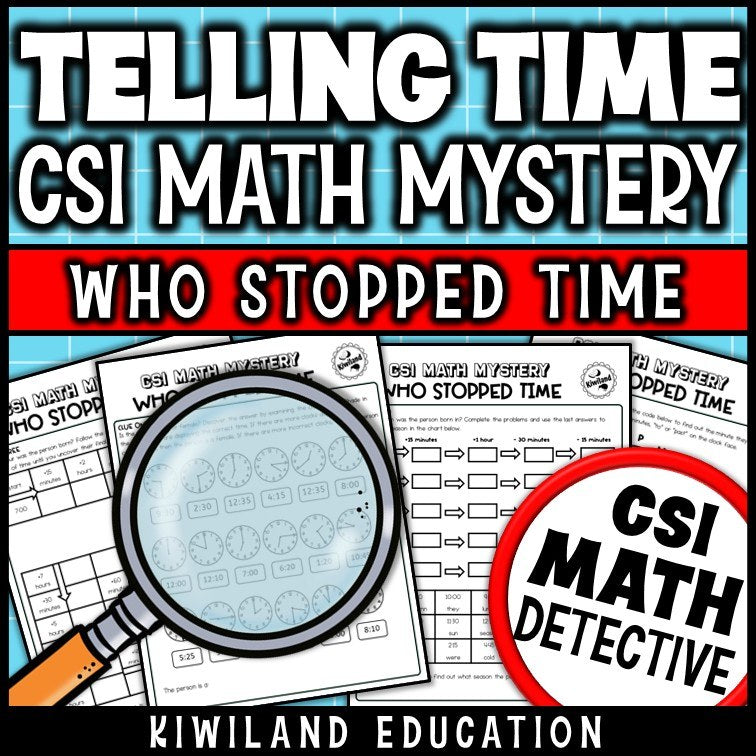 Analog to digital time and 15-minute interval pages - Who Stopped Time math mystery