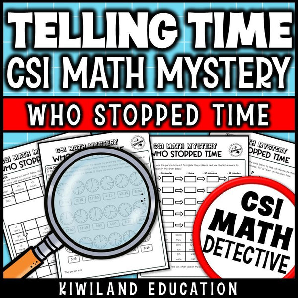 Analog to digital time and 15-minute interval pages - Who Stopped Time math mystery