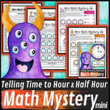 Analogue to digital time hour and half hour detective math mystery activity