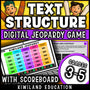 Text structure digital Jeopardy game cover, ELA review grades 3–6