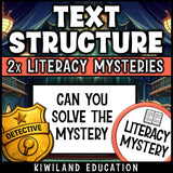 Text structure reading worksheets for literacy centers, sub days and homework, print and go detective activity with answer keys