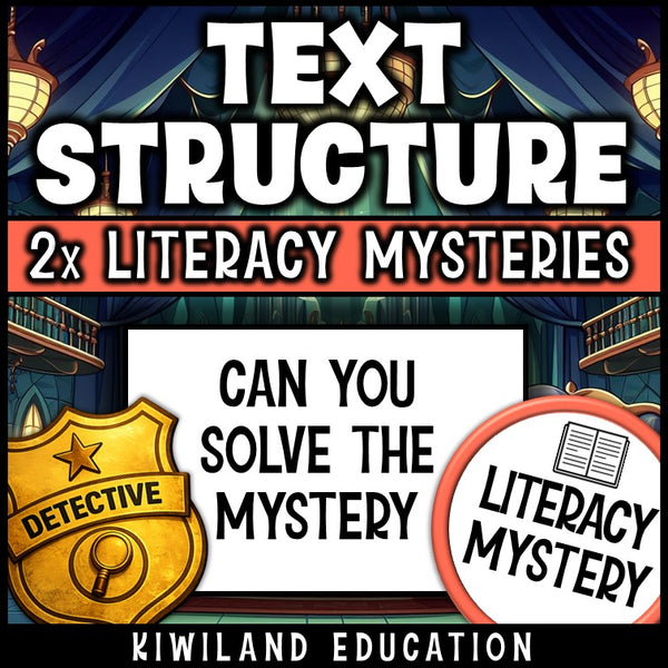 Text structure reading worksheets for literacy centers, sub days and homework, print and go detective activity with answer keys