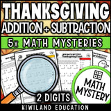 Thanksgiving 2-digit addition and subtraction math mystery answer key