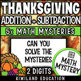Thanksgiving 2-digit addition and subtraction math mystery activity preview