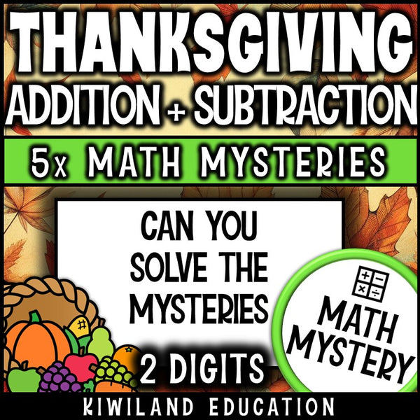 Thanksgiving 2-digit addition and subtraction math mystery activity preview