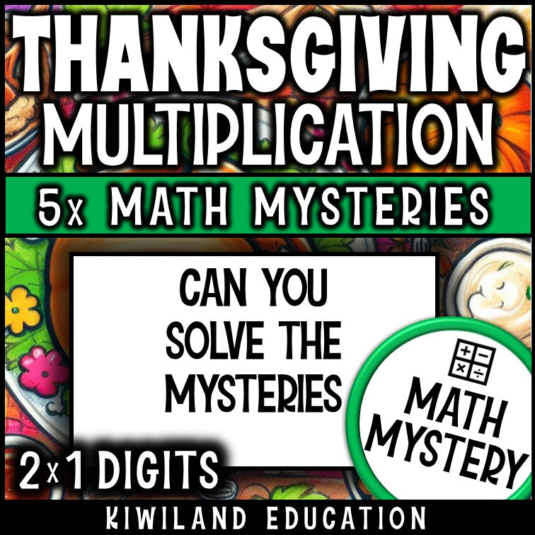 Thanksgiving 2-digit by 1-digit multiplication math mystery activity preview
