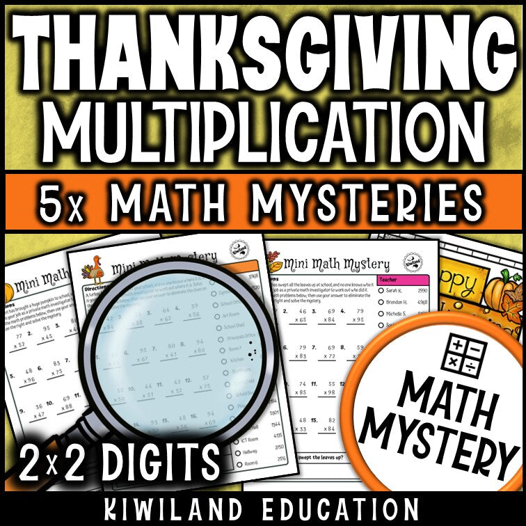 Thanksgiving 2-digit by 2-digit multiplication math mystery answer key