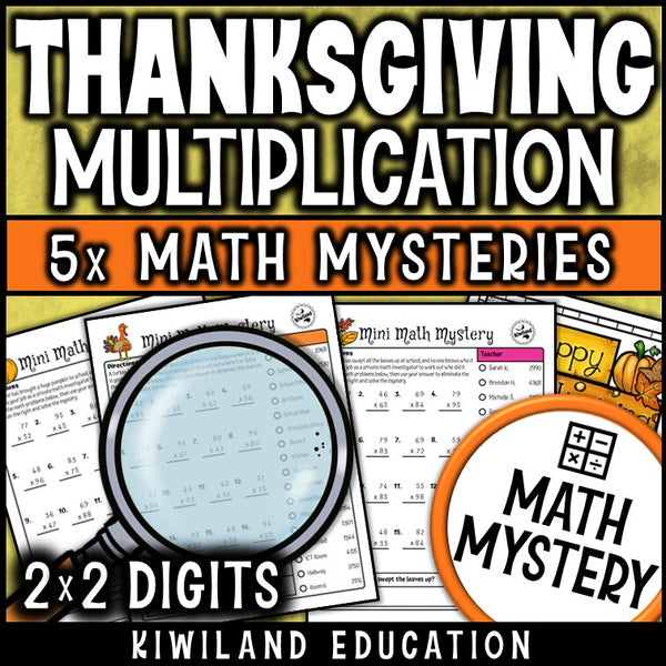 Thanksgiving 2-digit by 2-digit multiplication math mystery answer key