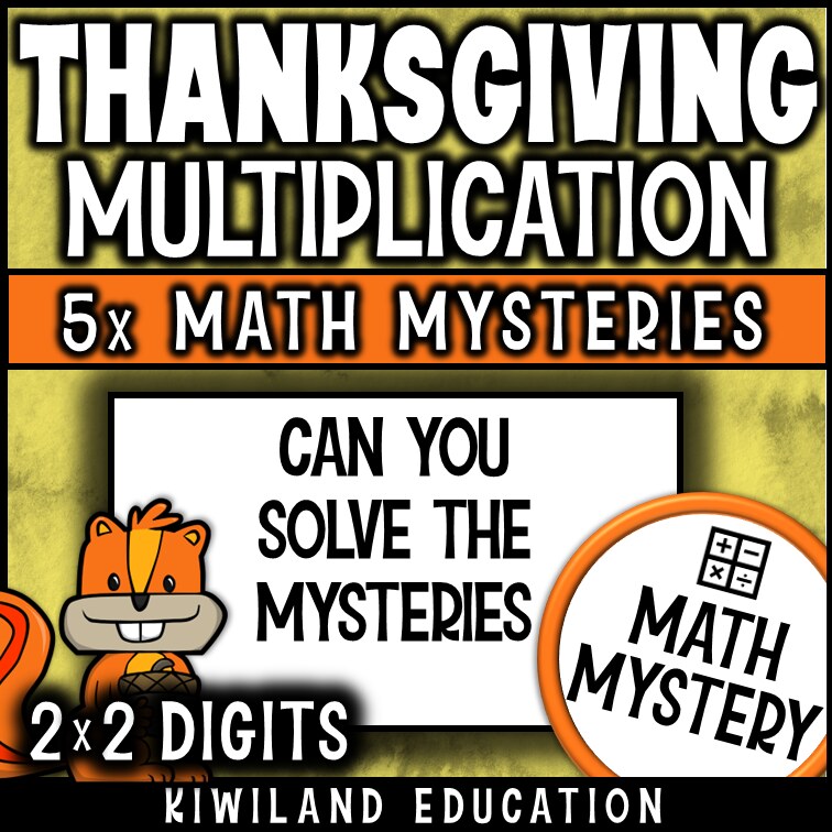 Thanksgiving 2-digit by 2-digit multiplication math mystery activity preview