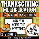 Thanksgiving 2-digit by 2-digit multiplication math mystery activity preview